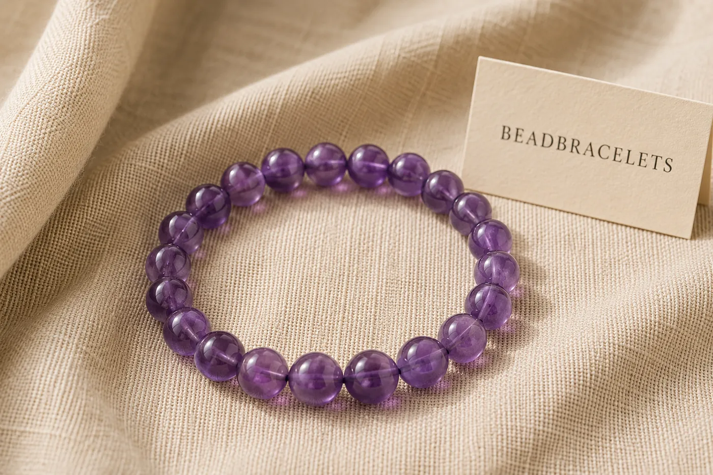 AMETHYST — Amethyst-Perlenarmband, 5–7 mm, auf Leinen