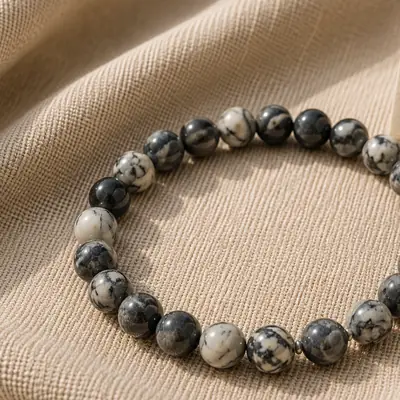 ASH — Netzjaspis, grau-Perlenarmband auf Leinen
