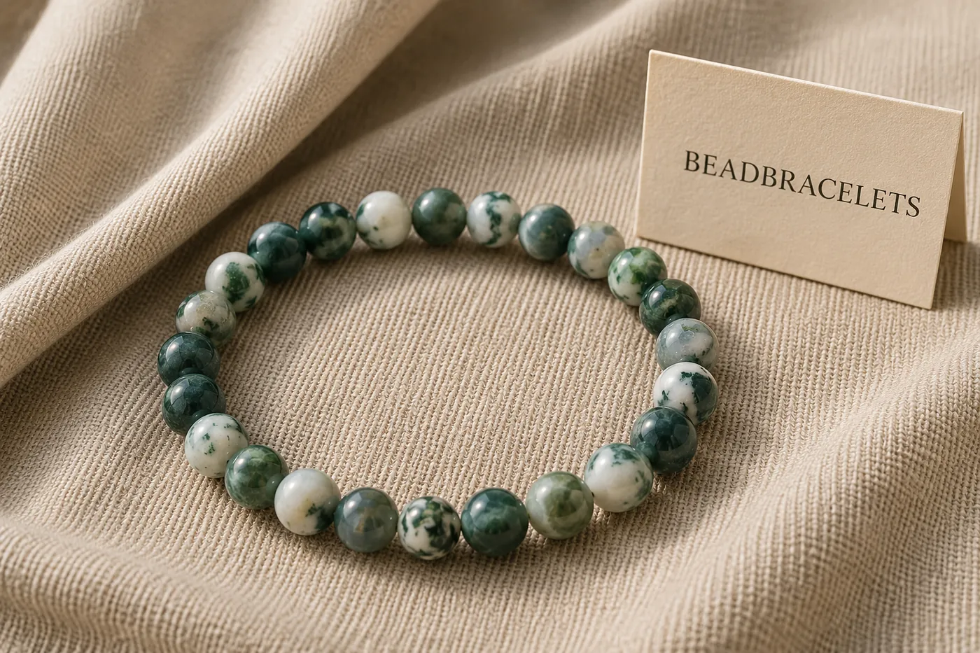 FOREST — Baumachat-Perlenarmband, 5–7 mm, auf Leinen