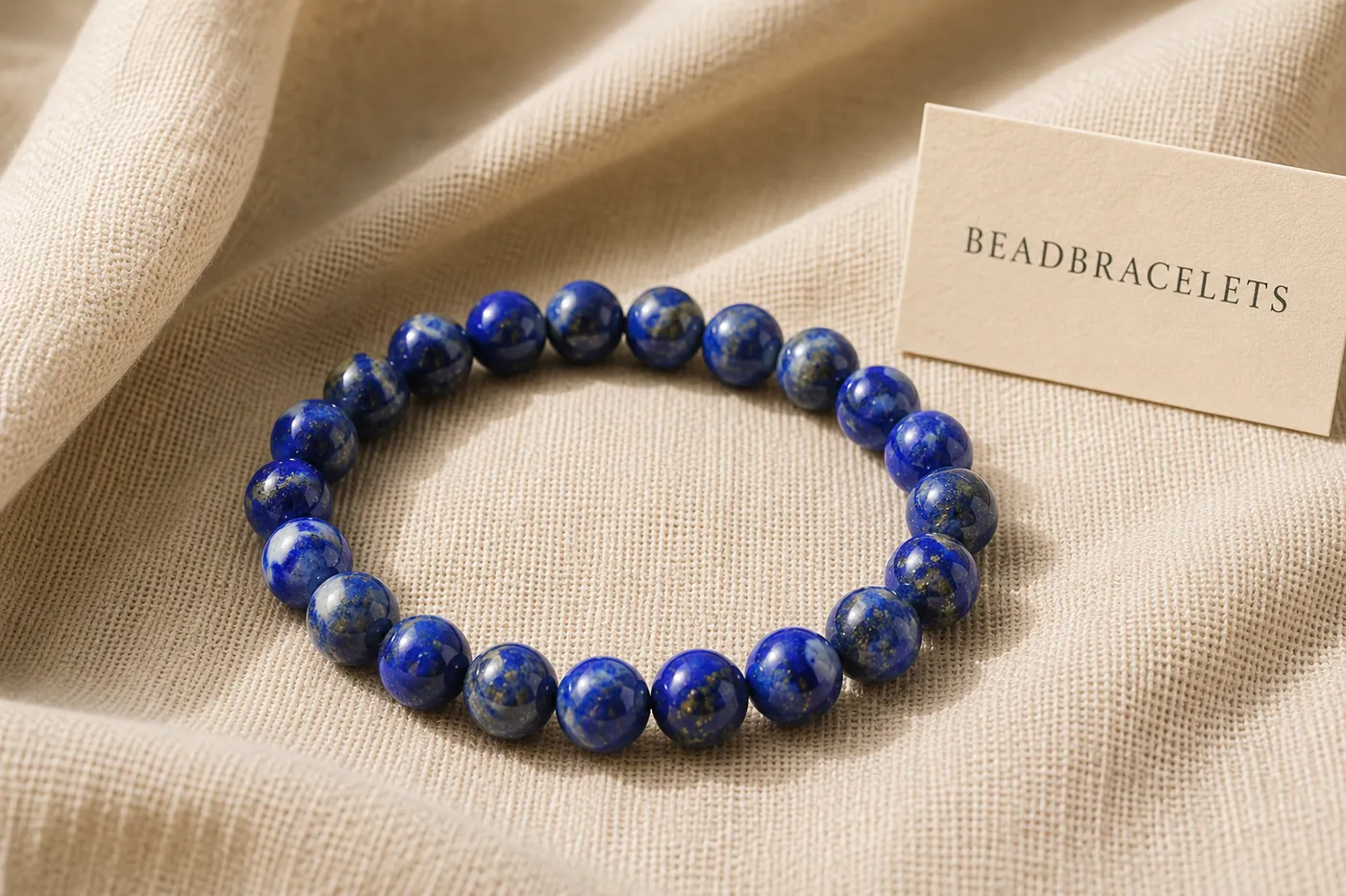 LAPIS — Lapislazuli-Perlenarmband, 5–7 mm, auf Leinen