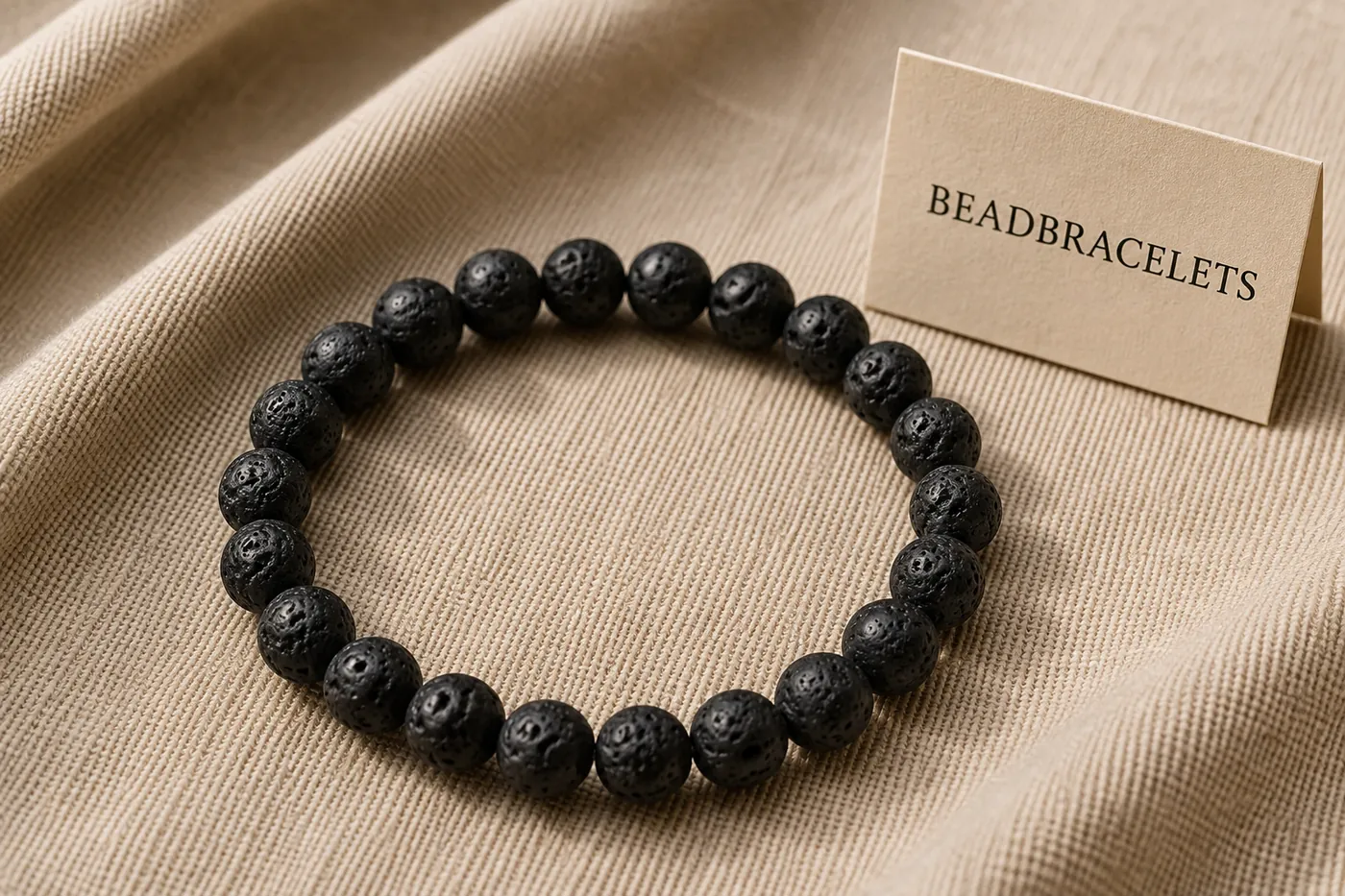 LAVA — Lavastein-Perlenarmband, 5–7 mm, auf Leinen