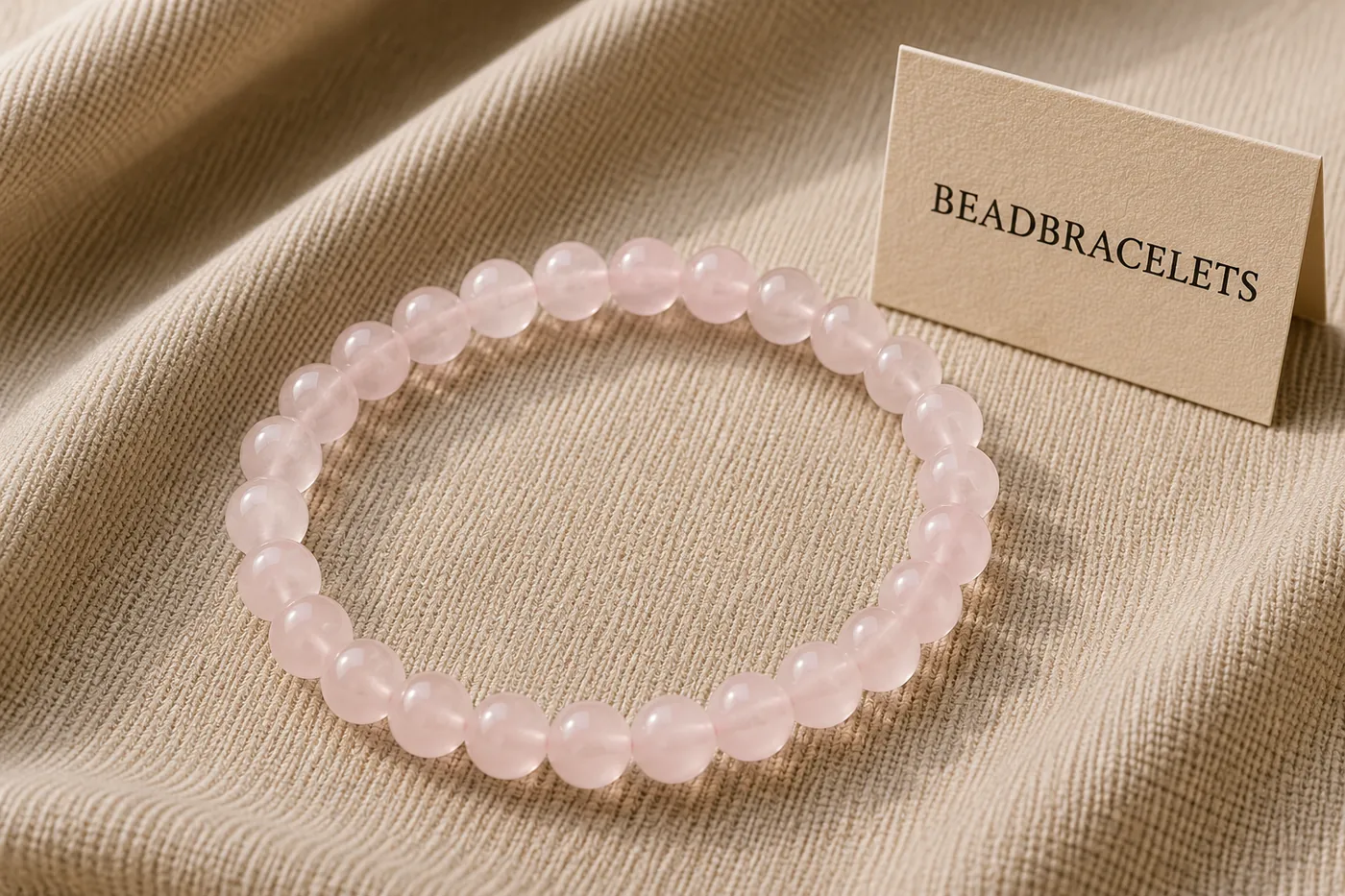 ROSE — Rosenquarz-Perlenarmband, 5–7 mm, auf Leinen