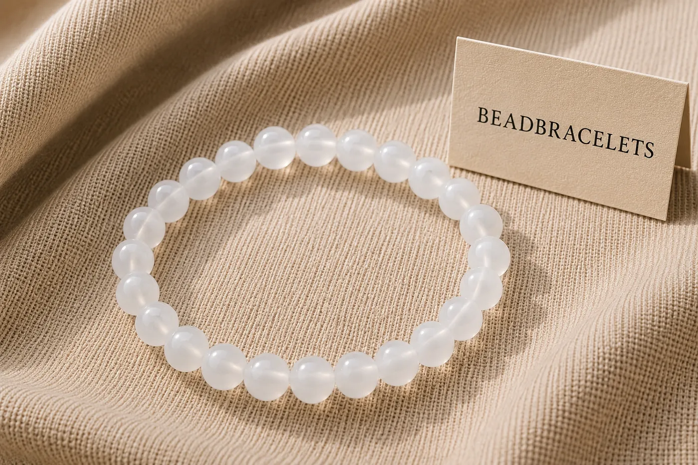 SNOW — Milchquarz-Perlenarmband, 5–7 mm, auf Leinen