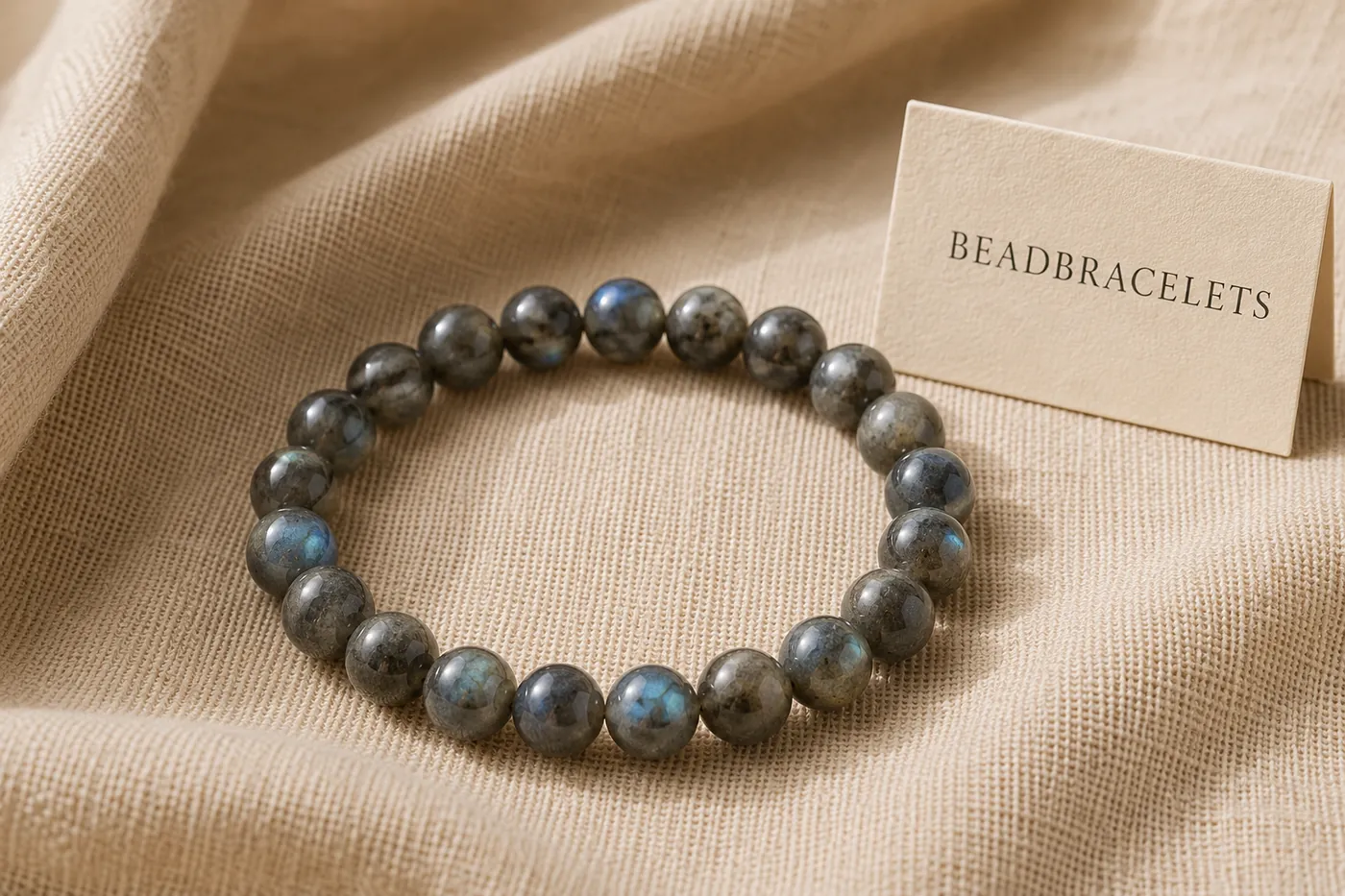 STORM — Labradorit, dunkel-Perlenarmband, 5–7 mm, auf Leinen