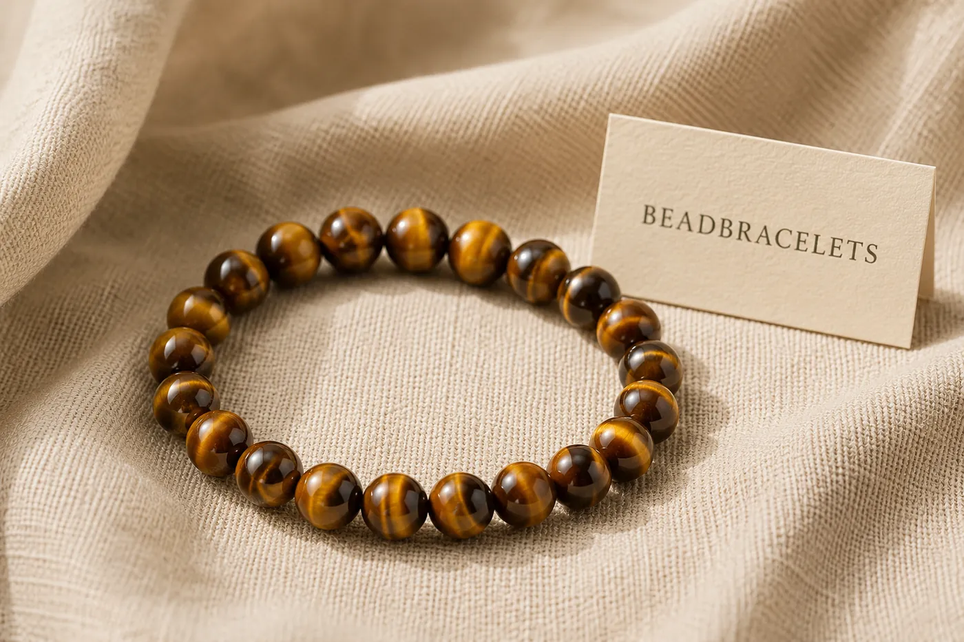 TIGER — Tigerauge-Perlenarmband, 5–7 mm, auf Leinen