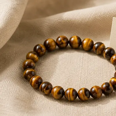 TIGER — Tigerauge-Perlenarmband auf Leinen
